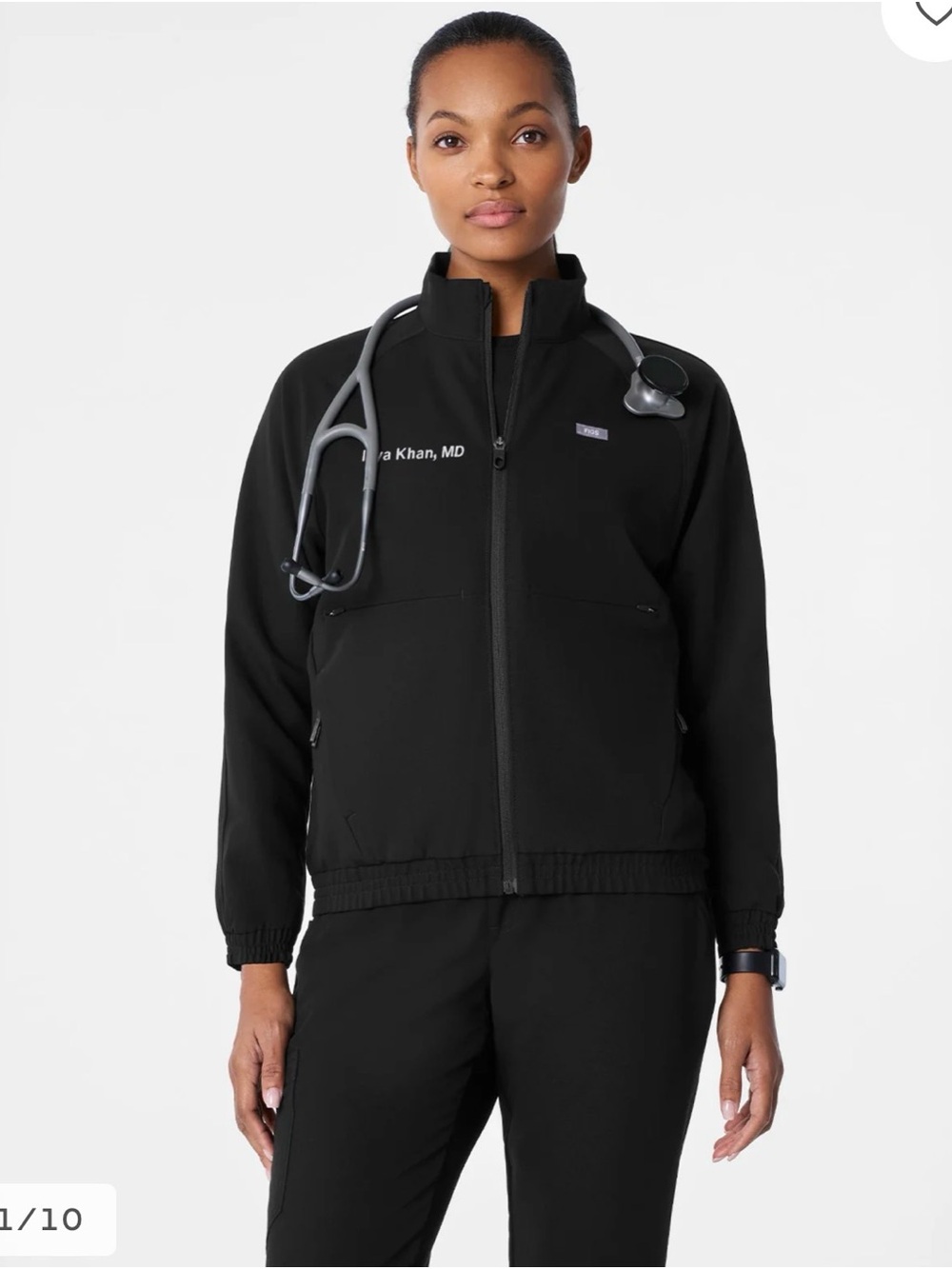 FIGS Women's Black Utility Medical Jacket with Full Zip- new w/o tag, never wear